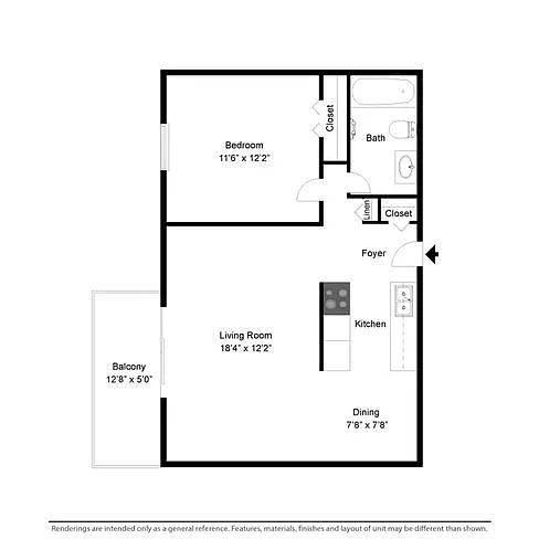Westbrook Village – 1 Bed 1 Bath Style G (with balcony)
