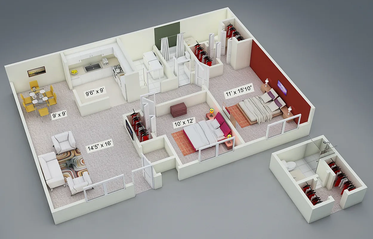 Oakwood Apartments – Two Bedroom 1.5 Bath Ranch
