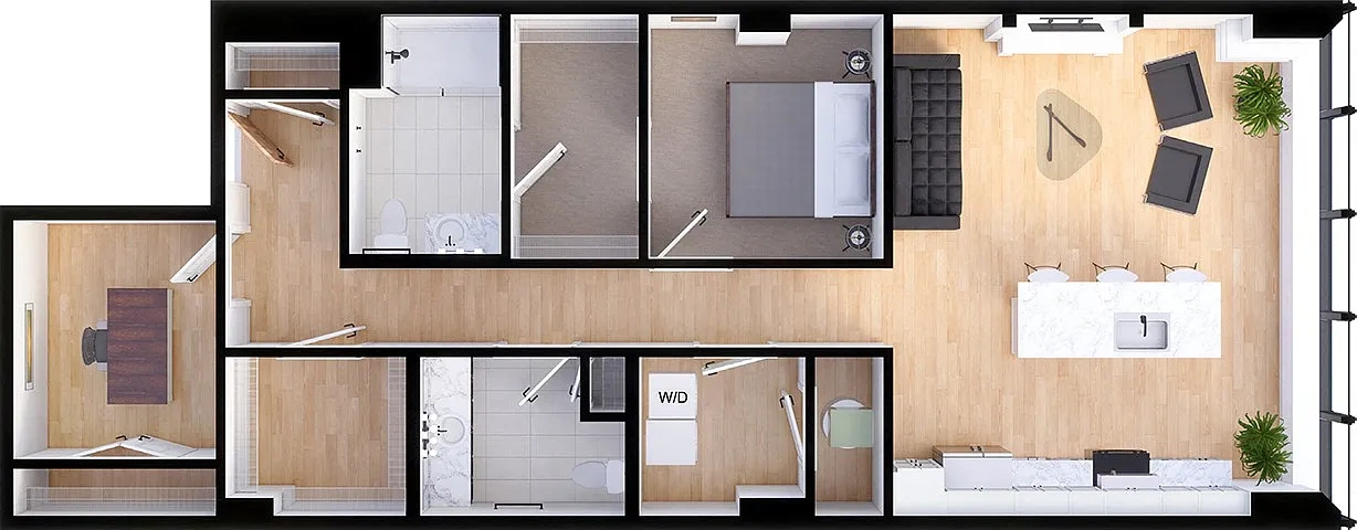 Residences at 55 – Suite Style G1 - 1 Bedroom 1.5 Baths with Den