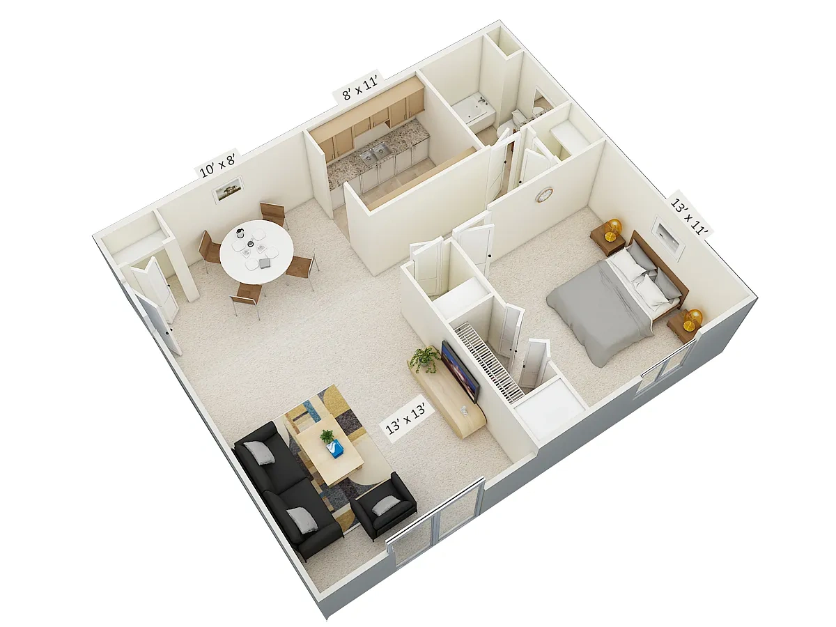 Village on South Carpenter – One Bedroom Bridgeport Balcony Style