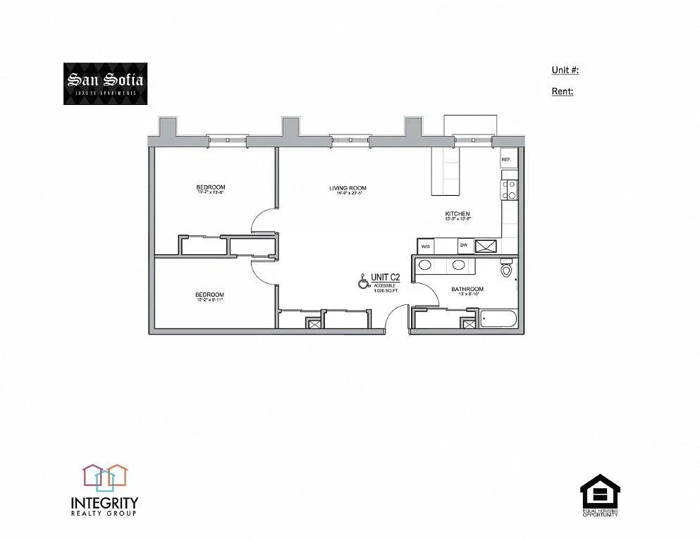 San Sofia Luxury Apartments – 2 Bedroom 1 Bath Flat (C2)