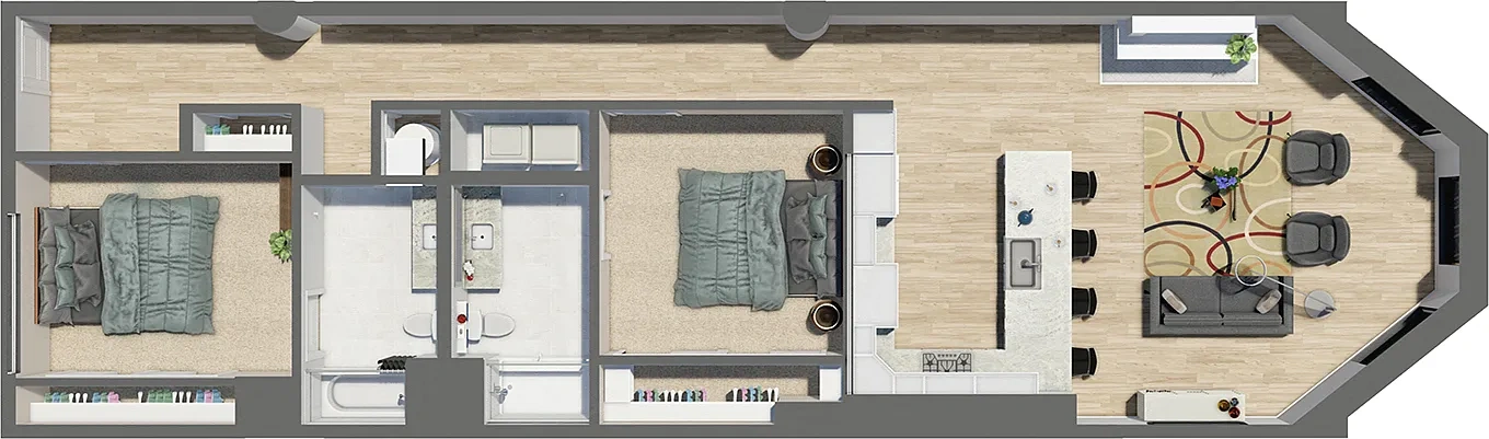 Residences at Halle – Suite Style 21 - 2 Bedrooms 2 Baths