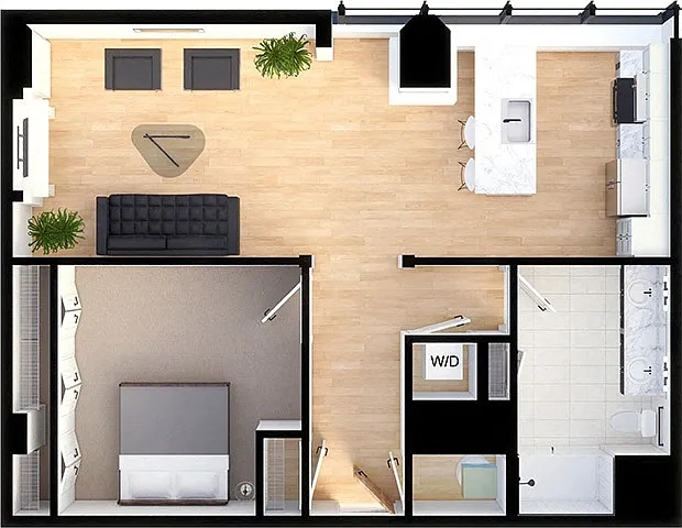 Residences at 55 – Suite Style D1 - 1 Bedroom 1 Bath