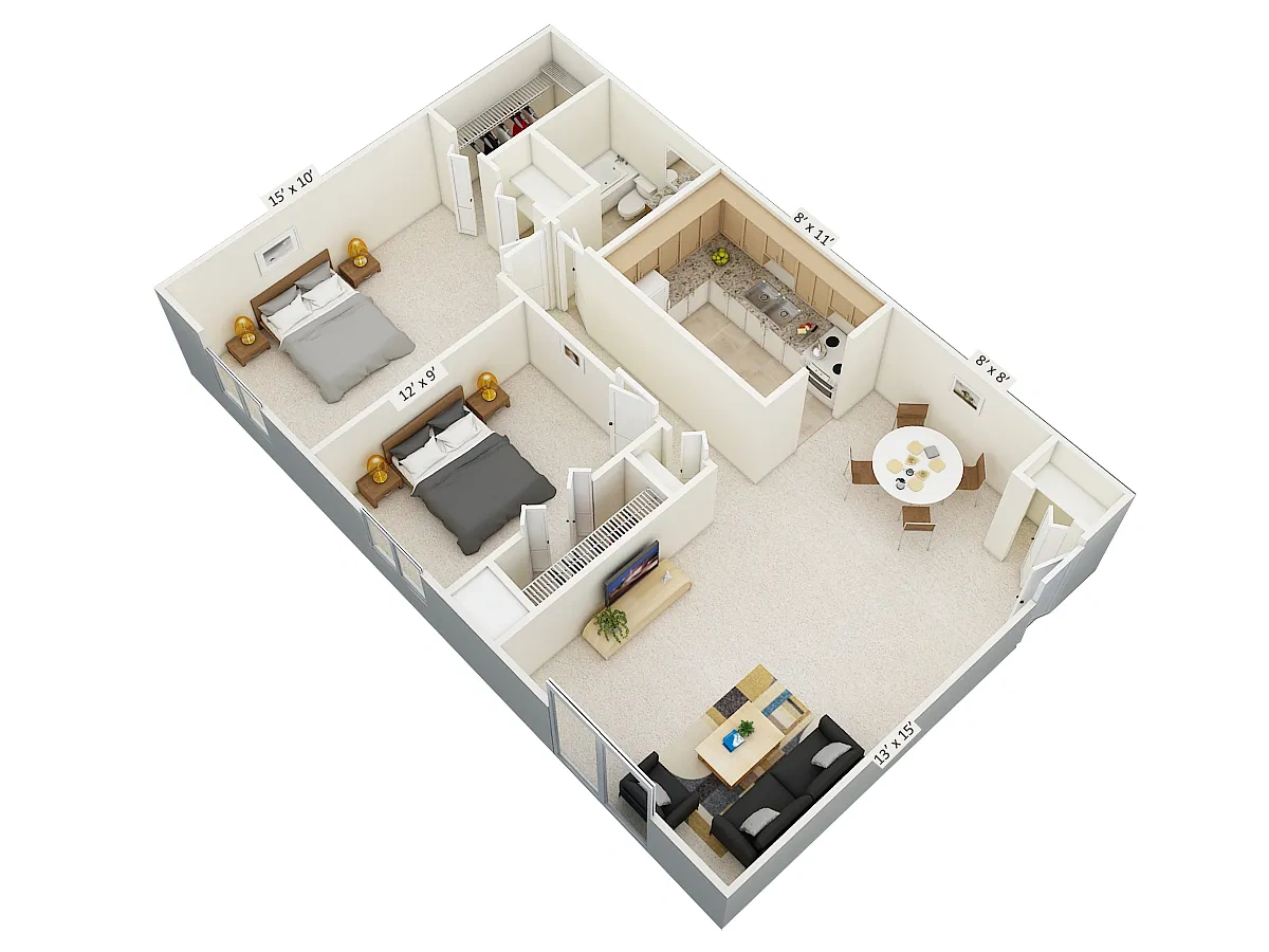 Village on South Carpenter – Two Bedroom One Bath Shenandoah Balcony Style