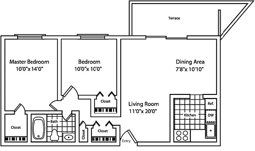 Grandview Pointe – 2 Bedroom 1 Bathroom with Balcony