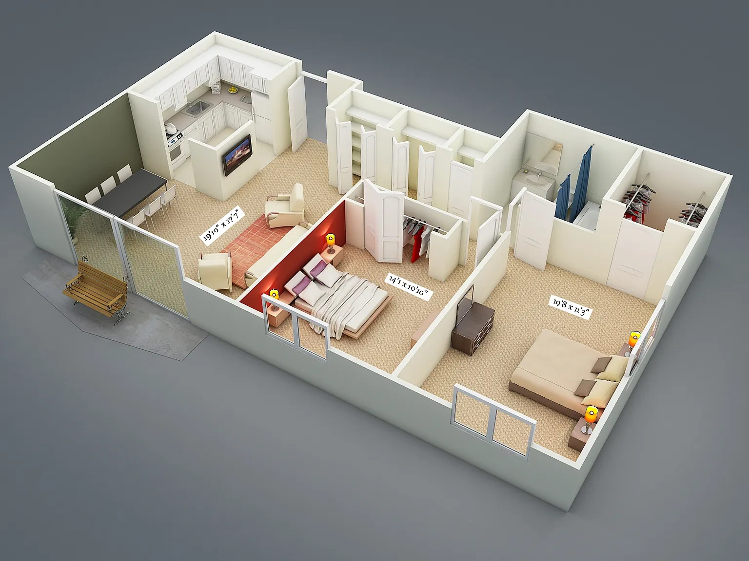 Camelot Apartments – Two Bedroom One Bath Corner Suite First Floor Delu
