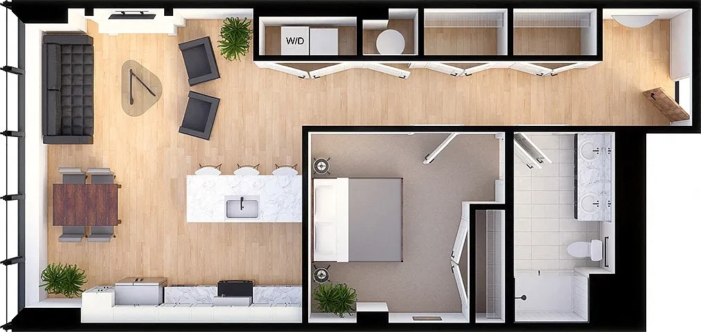 Residences at 55 – Suite Style E1 - 1 Bedroom 1 Bath