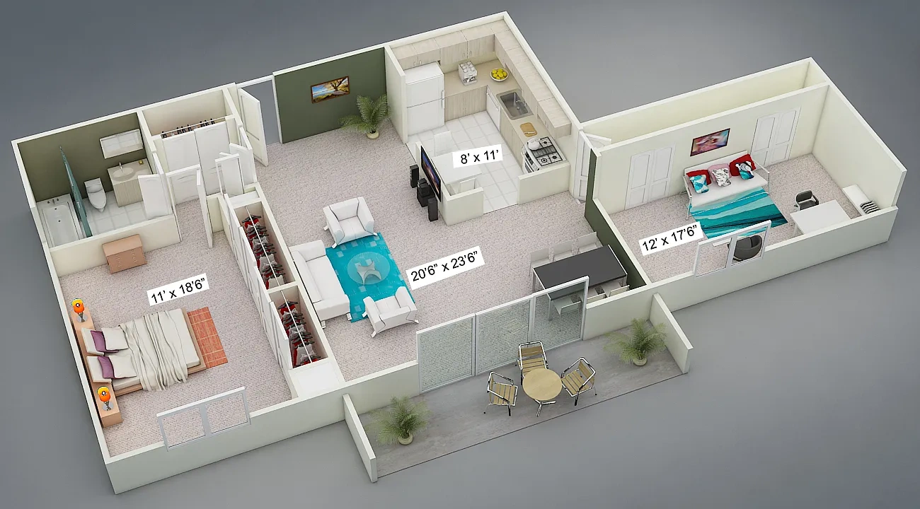 Yorktown Towers – Two Bedroom One Bath