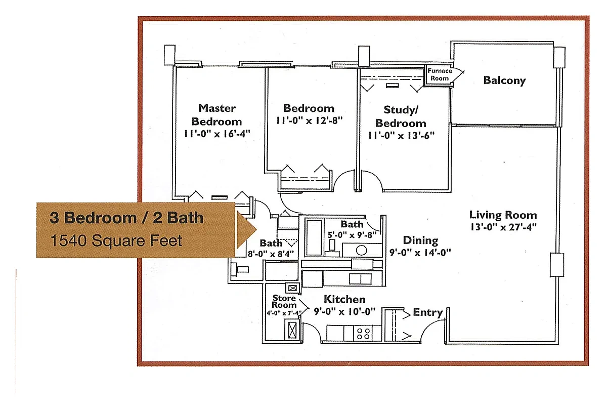 Highland Towers – Three Bedroom - 2 bath