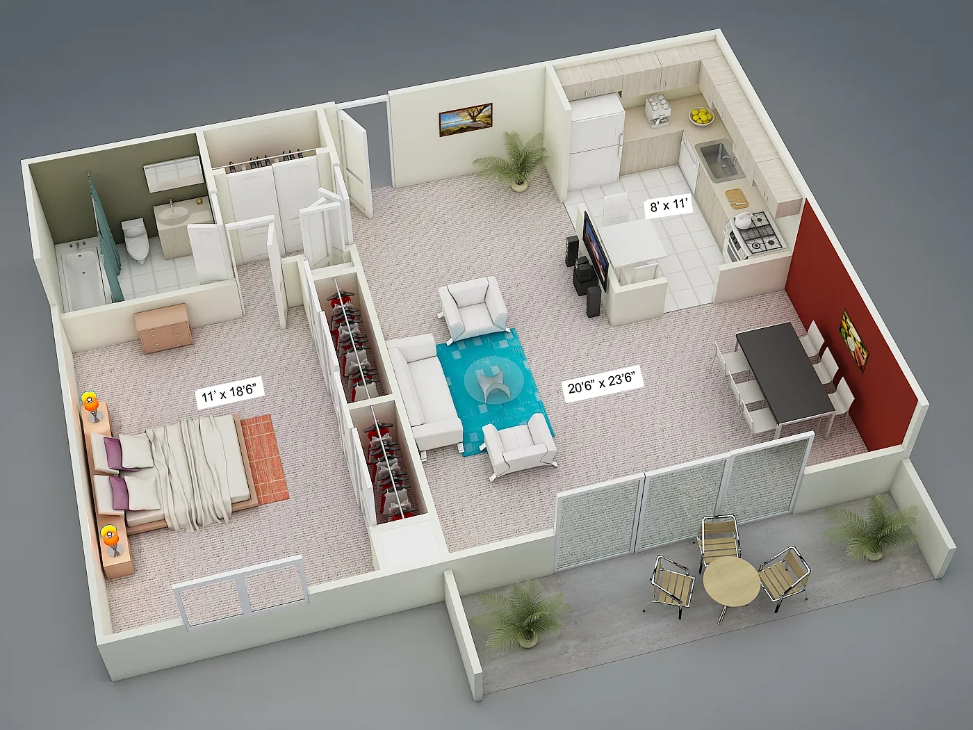 Yorktown Towers – One Bedroom One Bath Deluxe