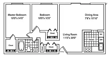 Grandview Pointe – 2 Bedroom 1 Bathroom without Balcony