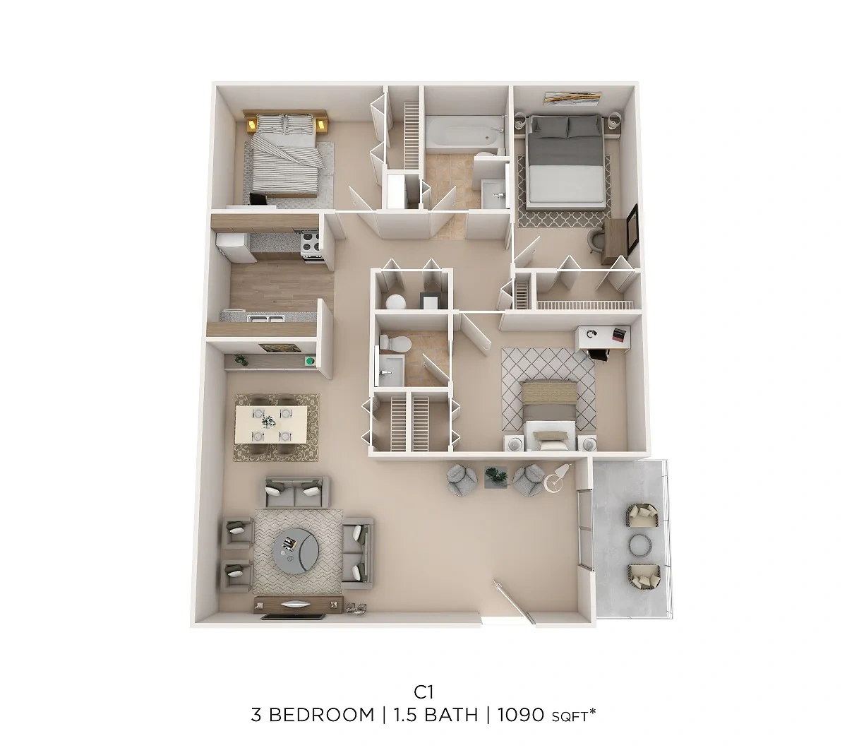 The Commons at Kettering – Three Bed 1.5 Bath - 1090 Sqft