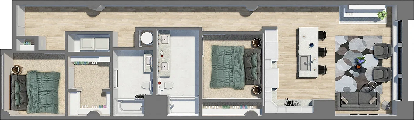 Residences at Halle – Suite Style 20 - 2 Bedrooms 2 Baths