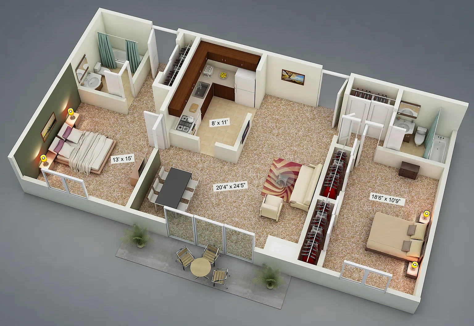 Kimberly Park Apartments – Two Bedroom Split Suite