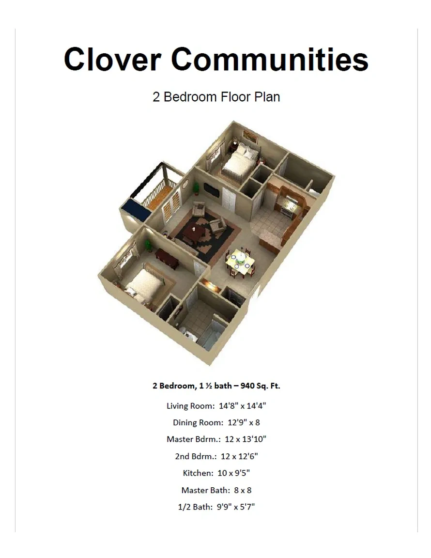 Olmsted Falls Senior Apartments – Two Bedroom One and a Half Bathroom