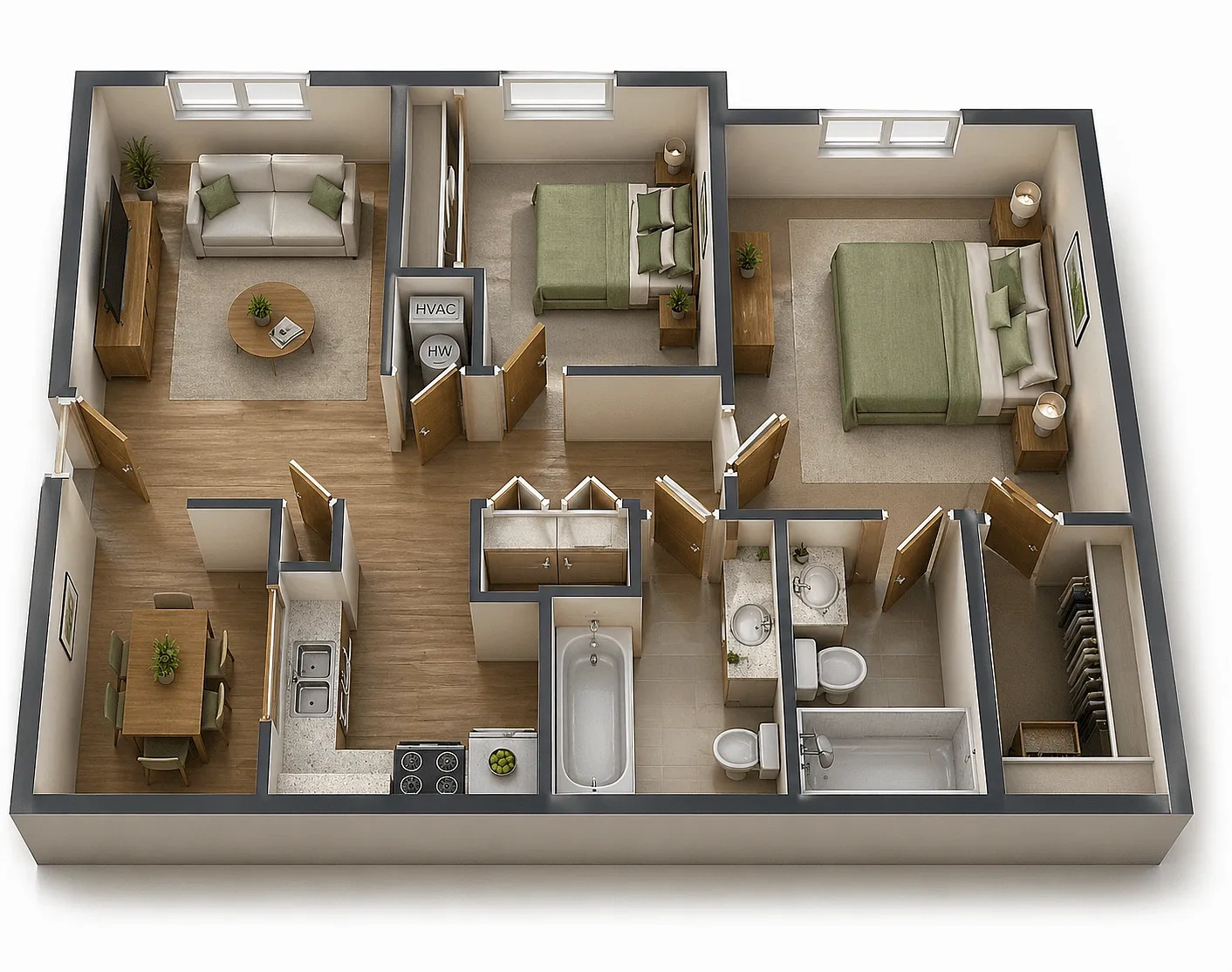 Meadow View Apartments and Townhomes – 2 Bedroom 2 Bath