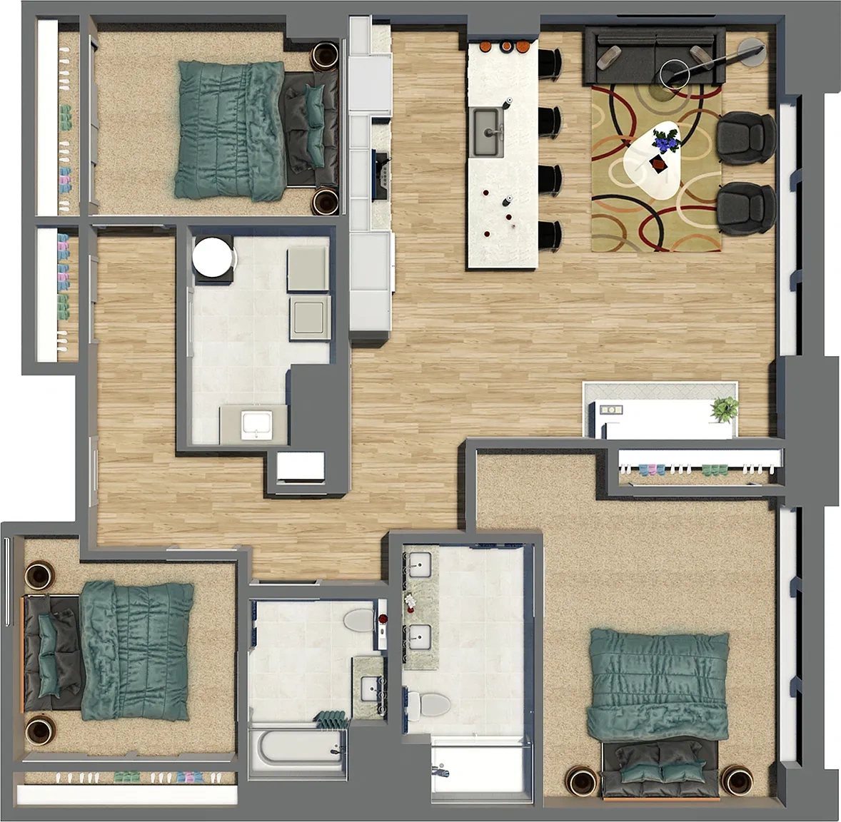 Residences at Halle – Suite Style 19 - 3 Bedrooms 2 Baths