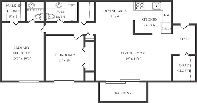 Columbus Park Apartments – 2 Bedroom 1.5 Bathroom