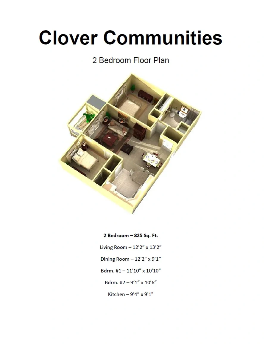 Olmsted Falls Senior Apartments – Two Bedroom One Bathroom