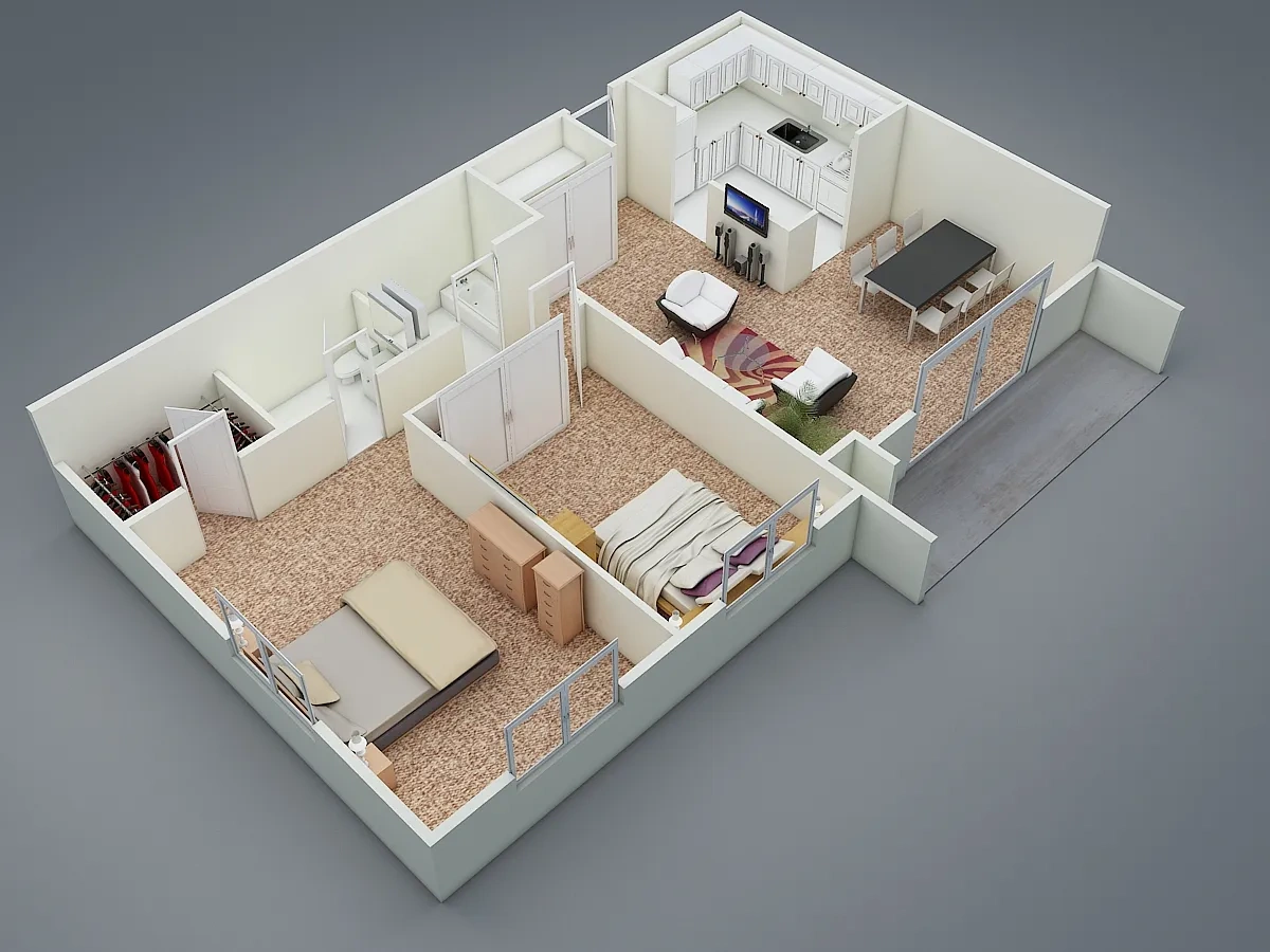 Concord Apartments – Two Bedroom Two Bath Corner Suite