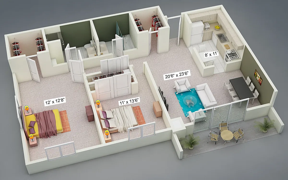 Yorktown Towers – Two Bedroom Two Bath End Suite